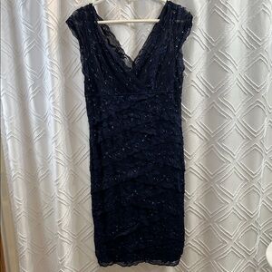 MARINA Midnight Blue Lace Midi Dress